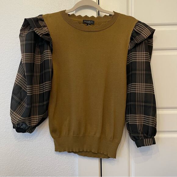 Current Air Sweaters - Current Air Plaid Sleeve Sweater